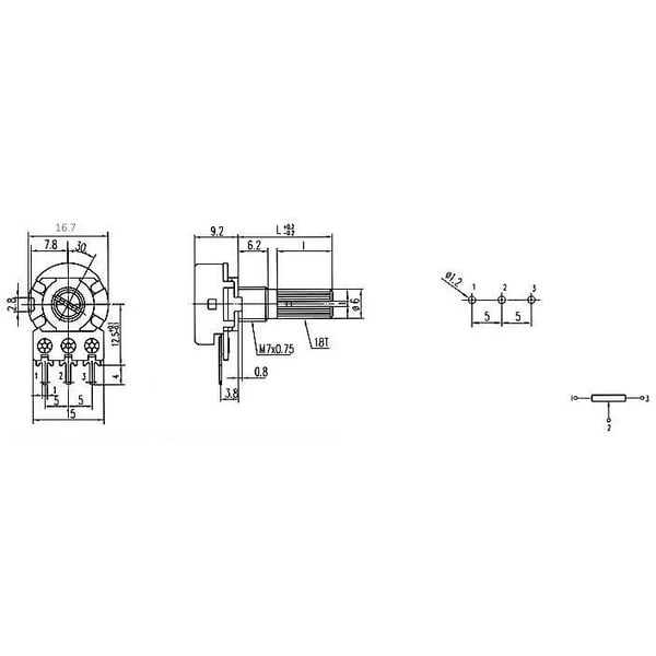 10kΩ Standaard Potmeter - 1 Kanaal - Lineair - 15mm