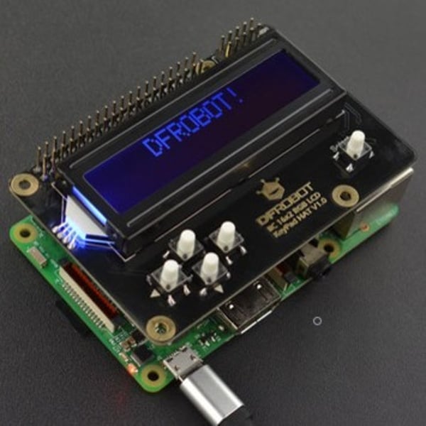 DFRobot I2C 16x2 RGB LCD Keypad HAT met RGB Karakters  - voor Raspberry Pi