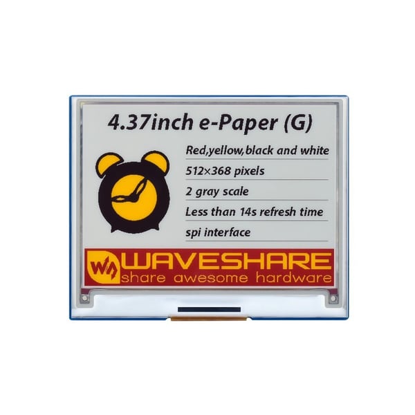 Waveshare 4.37 inch SPI E-Ink E-Paper Display (G) - 4 Kleuren