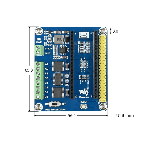 Waveshare DC Motor Driver Module voor Raspberry Pi Pico - 4 Kanalen