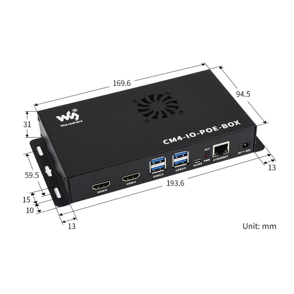 Waveshare PoE Mini-Computer met Behuizing - voor Raspberry Pi CM4