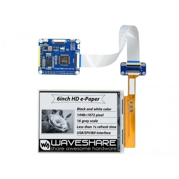 Waveshare 6 inch HD E-Ink E-Paper Display HAT 
