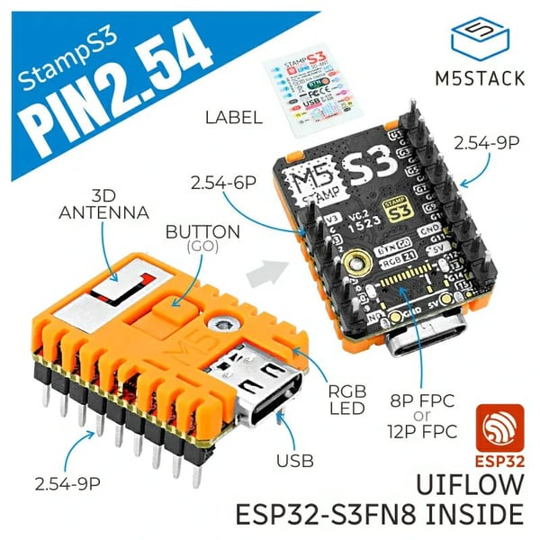 M5Stack M5StampS3 PIN2.54 - ESP32-S3 Development Board - with 2.54mm headers