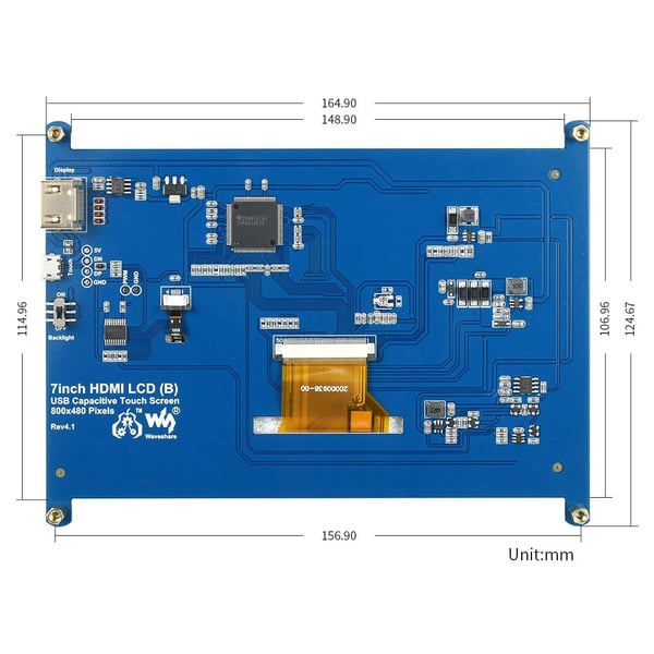 Waveshare 7 inch HDMI TFT-LCD (B) Display 800*480 pixels met Touchscreen - Raspberry Pi Compatible