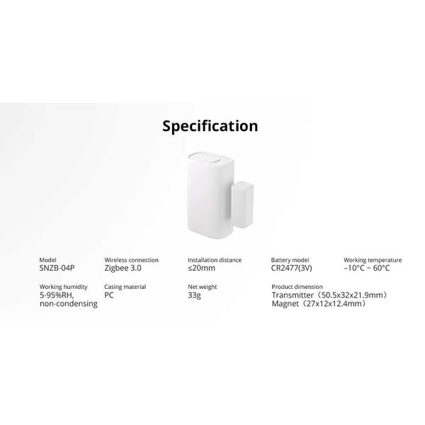 Sonoff SNZB-04P - Draadloze Deur/Raam Sensor - Zigbee