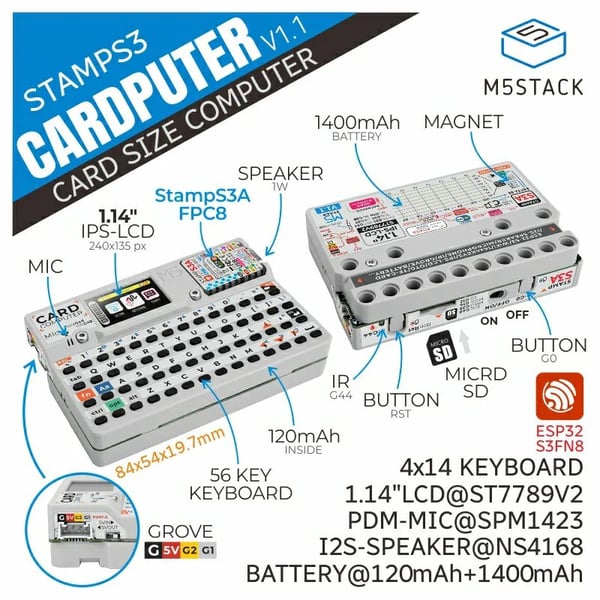 M5Stack M5Cardputer V1.1 - ESP32-S3 Card Sized Computer with 1.14 inch Display