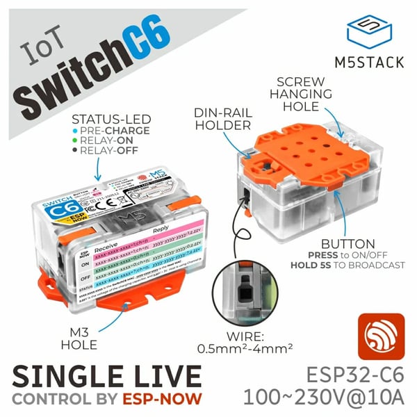 M5Stack SwitchC6 - ESP-NOW Schakelaar - 10A