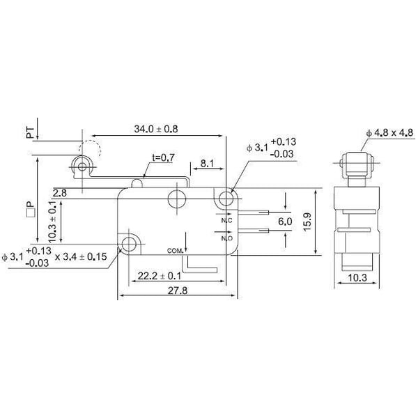 Micro Switch met Hefboom en Wieltje - V-156-1C25
