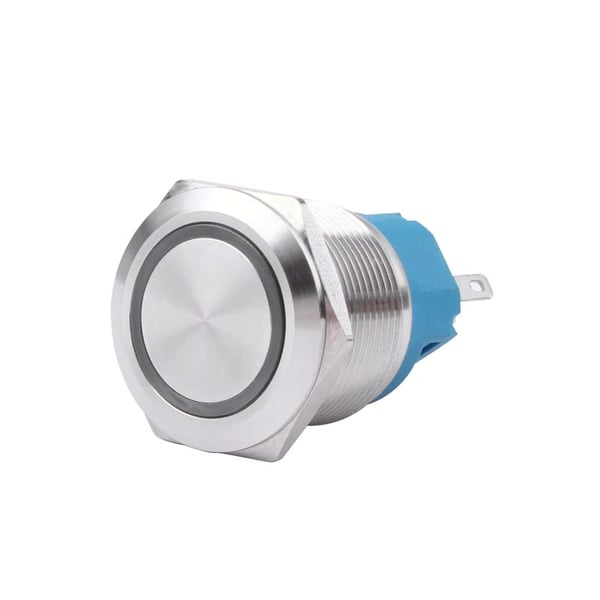 Metalen Drukknop 16mm - Reset - met 3-6V Blauwe LED - met Kabel