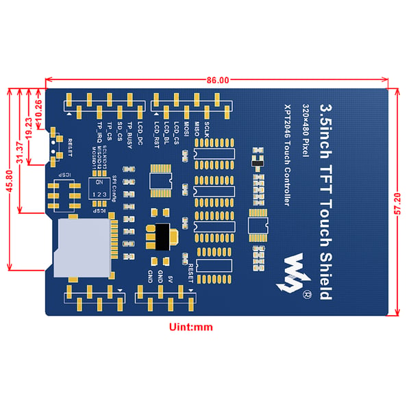 Waveshare 3.5 inch TFT Display Shield - 480*320 Pixels - met Touchscreen - voor Arduino