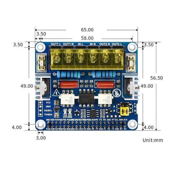 Waveshare 2-CH Triac HAT - AC Dimmer - 2 Kanalen - voor Raspberry Pi
