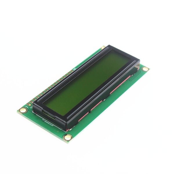 LCD Display 16*2 karakters met zwarte tekst en groen-gele backlight